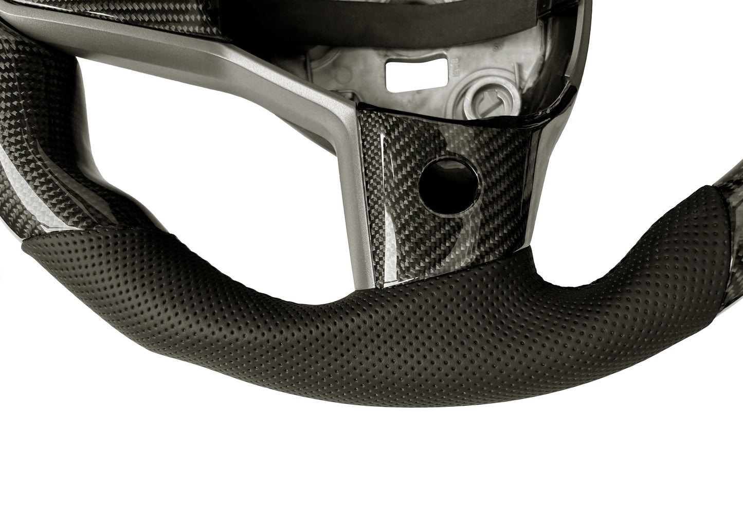Perforated Leather, Glossy Carbon Fiber Steering Wheel Model 3/Y